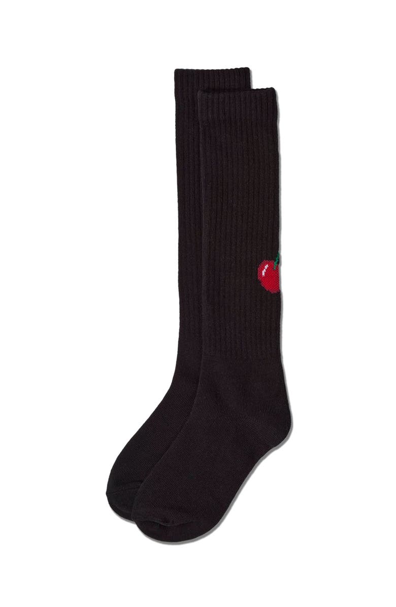 MeMoi Ribbed Cotton-Blend Smile Stripe Knee High Sock, Alternate, color, 