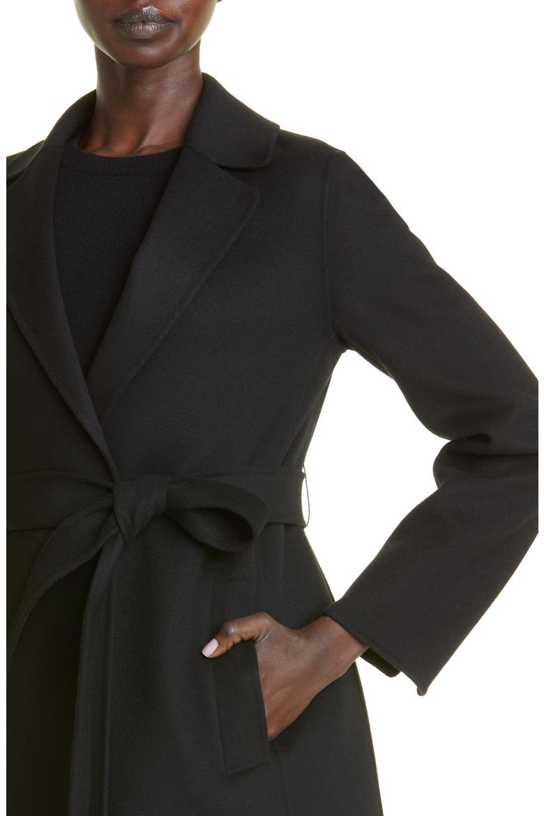 Pauline Belted Virgin Wool Coat, Alternate, color, BLACK