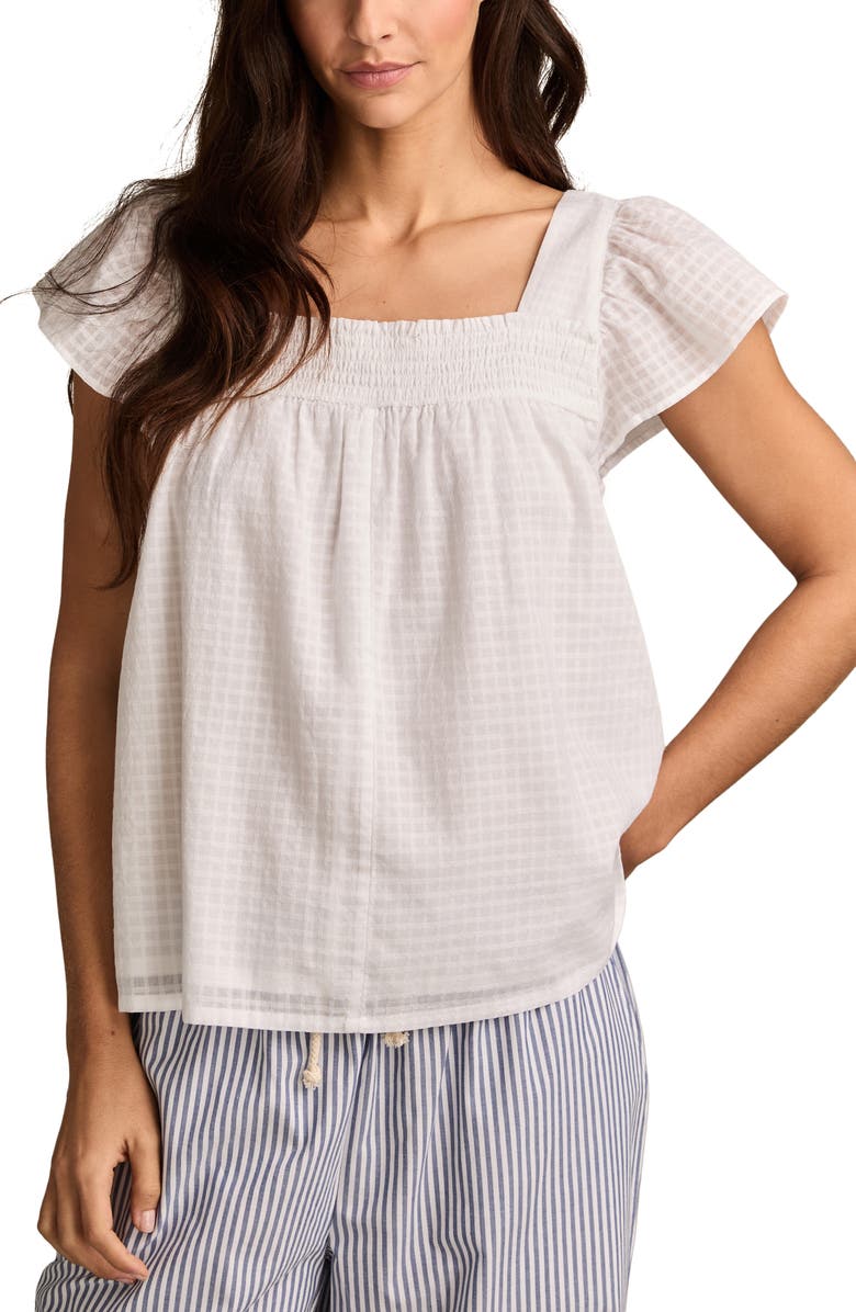 Lucky Brand Smocked Square Neck Cotton Peasant Top, Main, color, Bright White