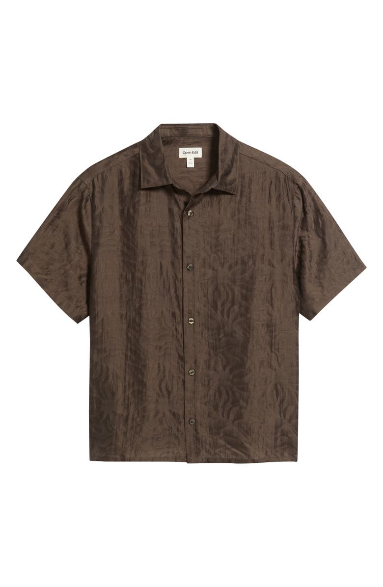 Open Edit Sunburst Jacquard Short Sleeve Button-Up Shirt, Alternate, color, Brown Cocoa