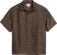 Open Edit Sunburst Jacquard Short Sleeve Button-Up Shirt