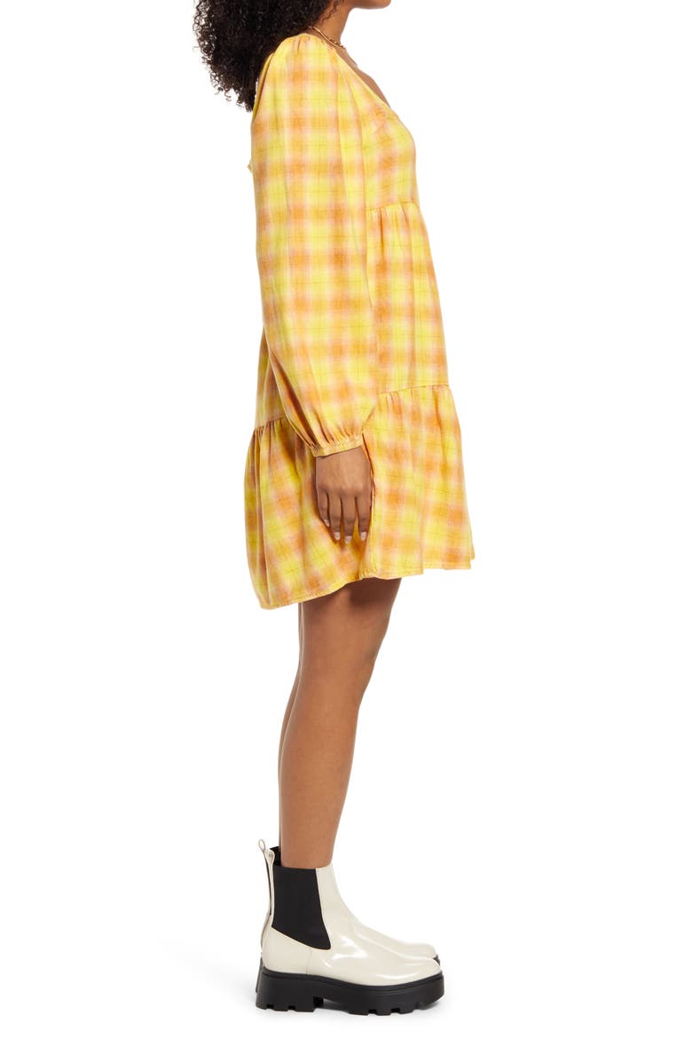 Plaid Long Sleeve Minidress, Alternate, color, YELLOW- TAN JORDY PLAID