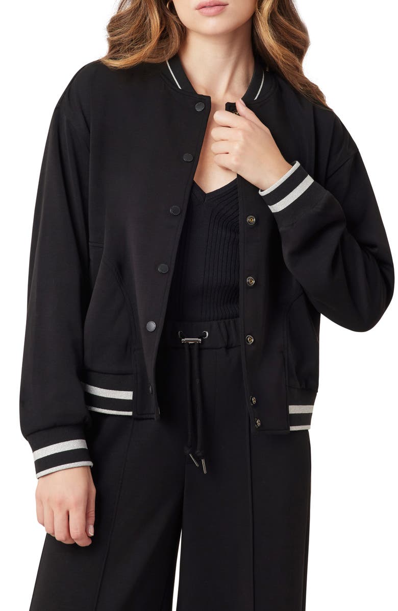 Scotch & Soda Stripe Trim Bomber Jacket, Main, color, Black Night