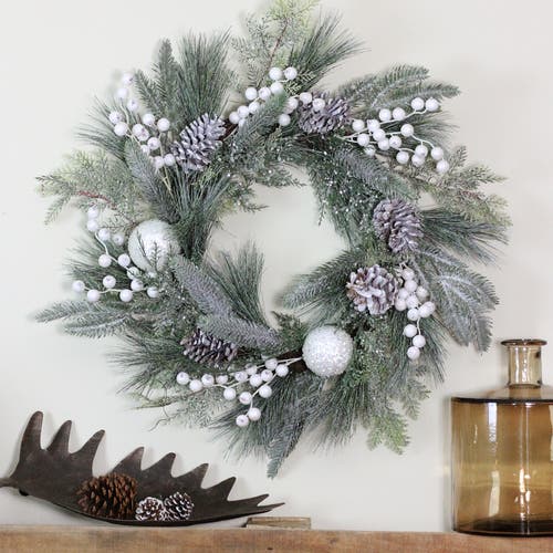 Northlight Frosted Mixed Pine And Pine Cone Artificial Christmas Wreath, 24-inch, Unlit In Green
