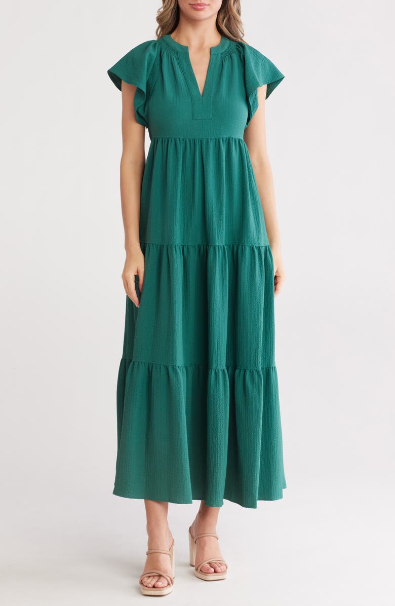 Calvin Klein Flutter Sleeve Tiered A-Line Maxi Dress, Main, color,