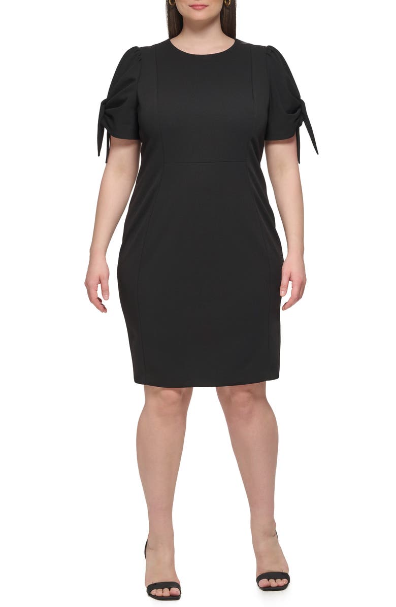 Calvin Klein Tie Short Sleeve Sheath Dress, Main, color, Black