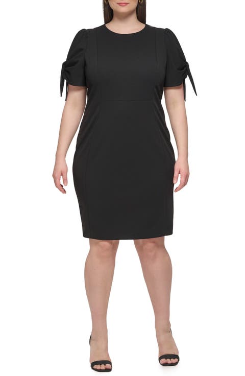 Tie Short Sleeve Sheath Dress (Plus)
