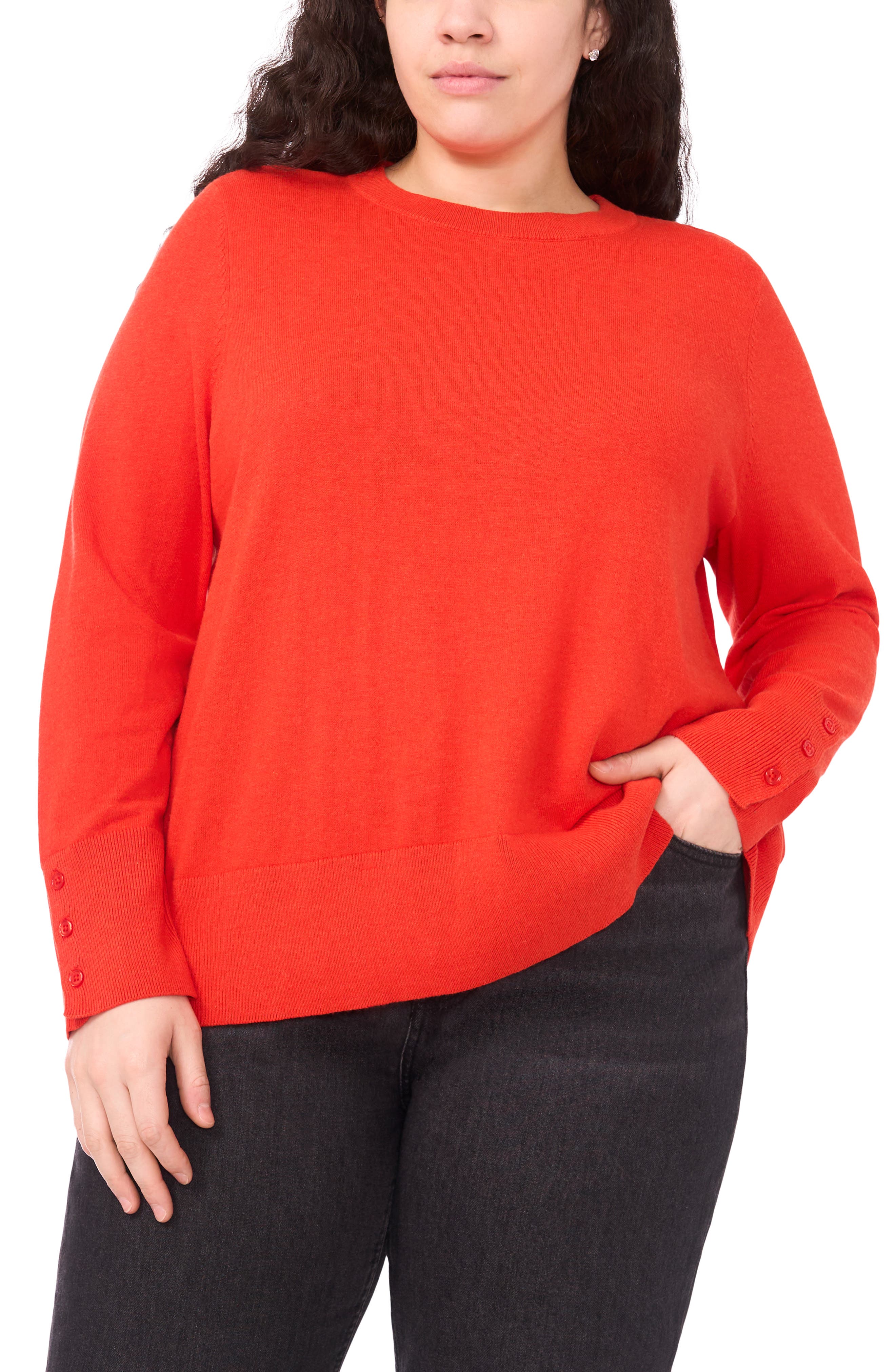Halogenr Halogen(r) Button Cuff Cotton Blend Sweater In Orange
