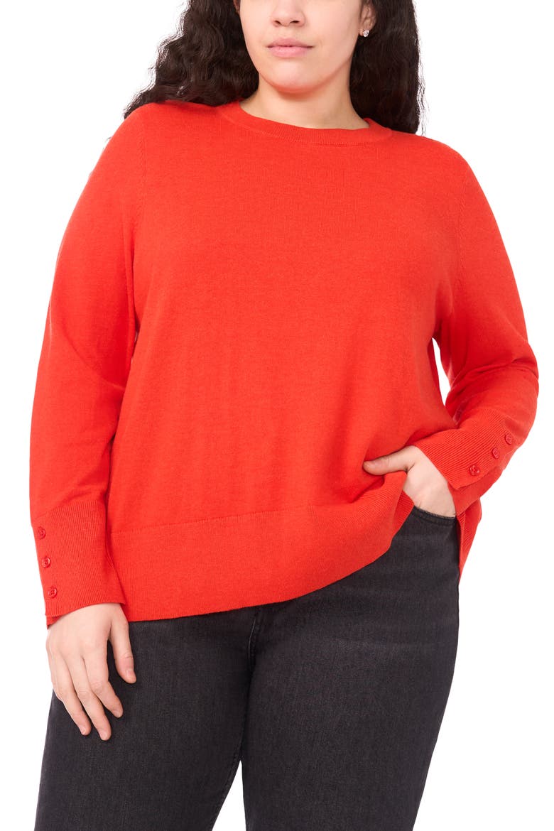 Button Cuff Cotton Blend Sweater, Main, color, POINCIANA