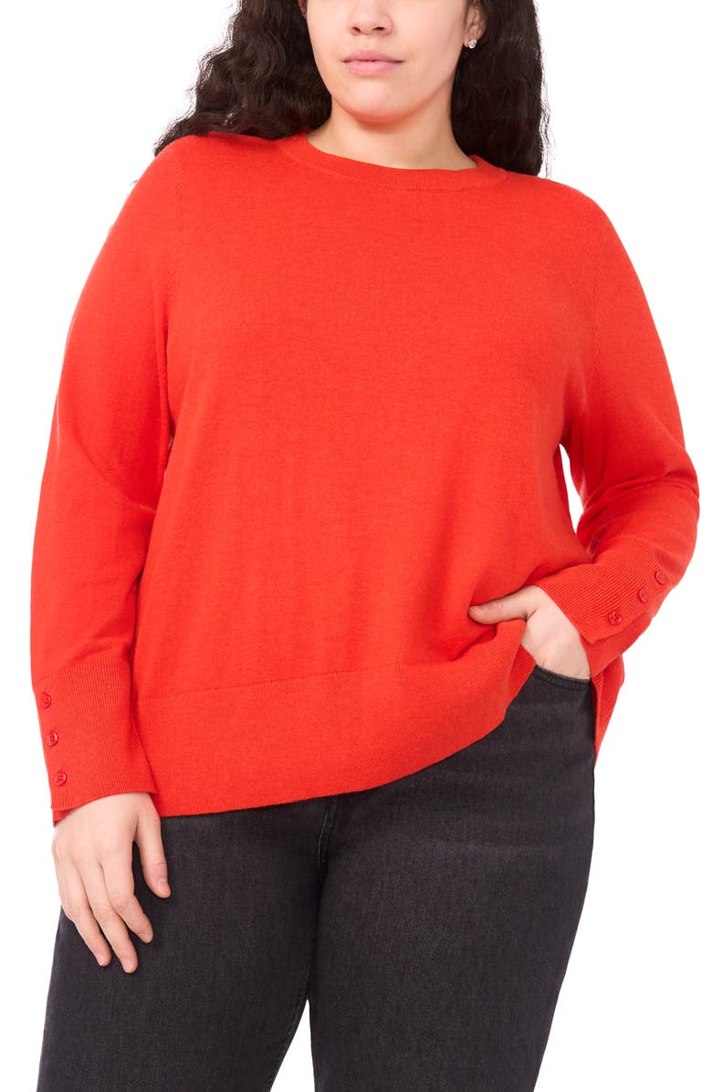 Halogen<sup>®</sup> Button Cuff Cotton Blend Sweater, Main, color, Poinciana