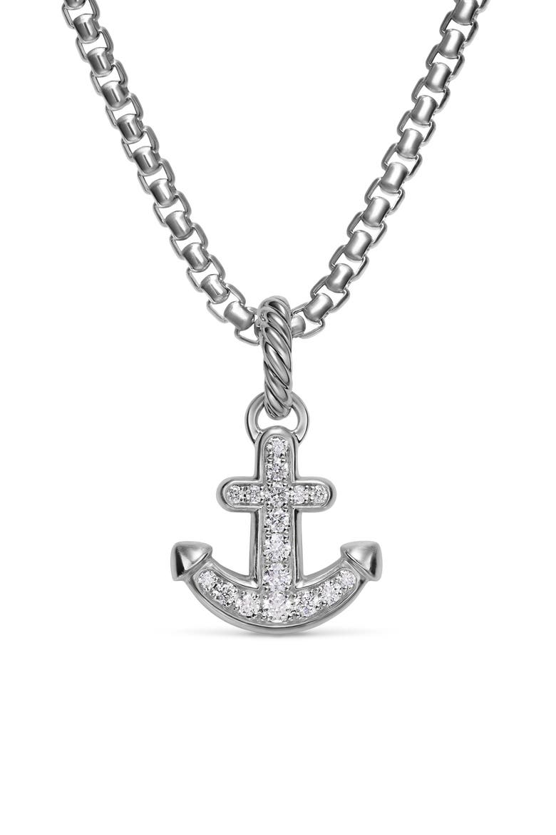 Anchor Amulet in Sterling Silver with Diamonds, 14.2mm, Alternate, color, SILVER PAVE