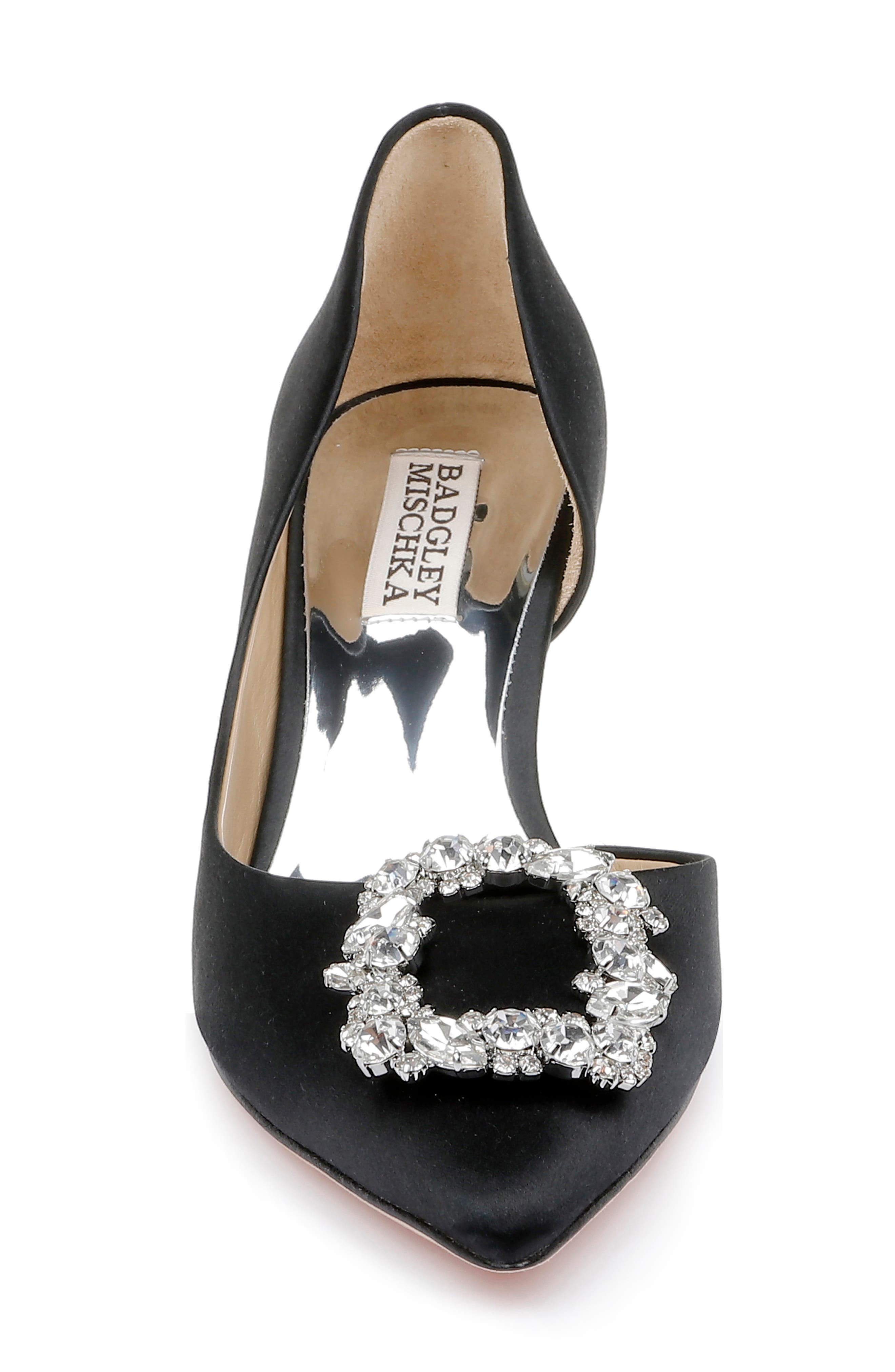 Badgley Mischka Collection Fabia Embellished Pointed Toe Pump, Alternate, color, Black Satin