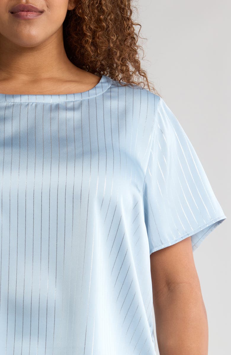 Vince Camuto Metallic Stripe Satin Short Sleeve Top, Alternate, color, Frozen