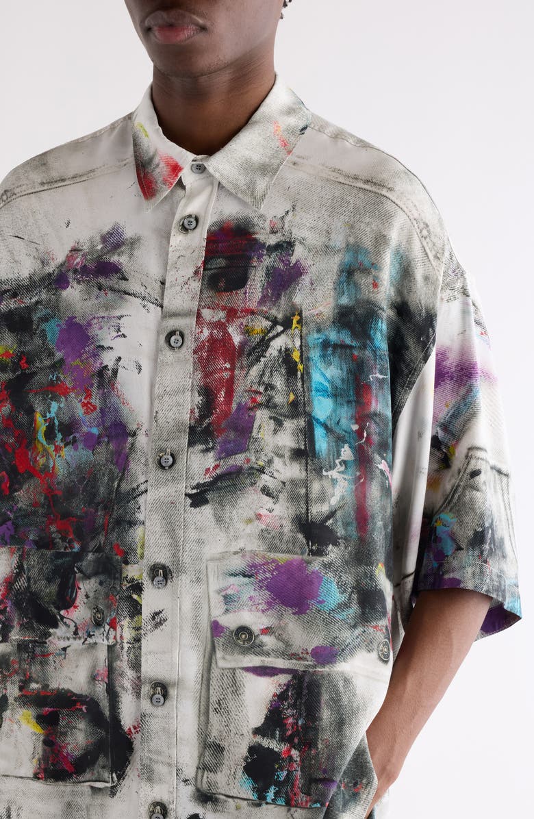 Acne Studios Setar Paint Print Button-Up Shirt, Alternate, color, White Multicolor