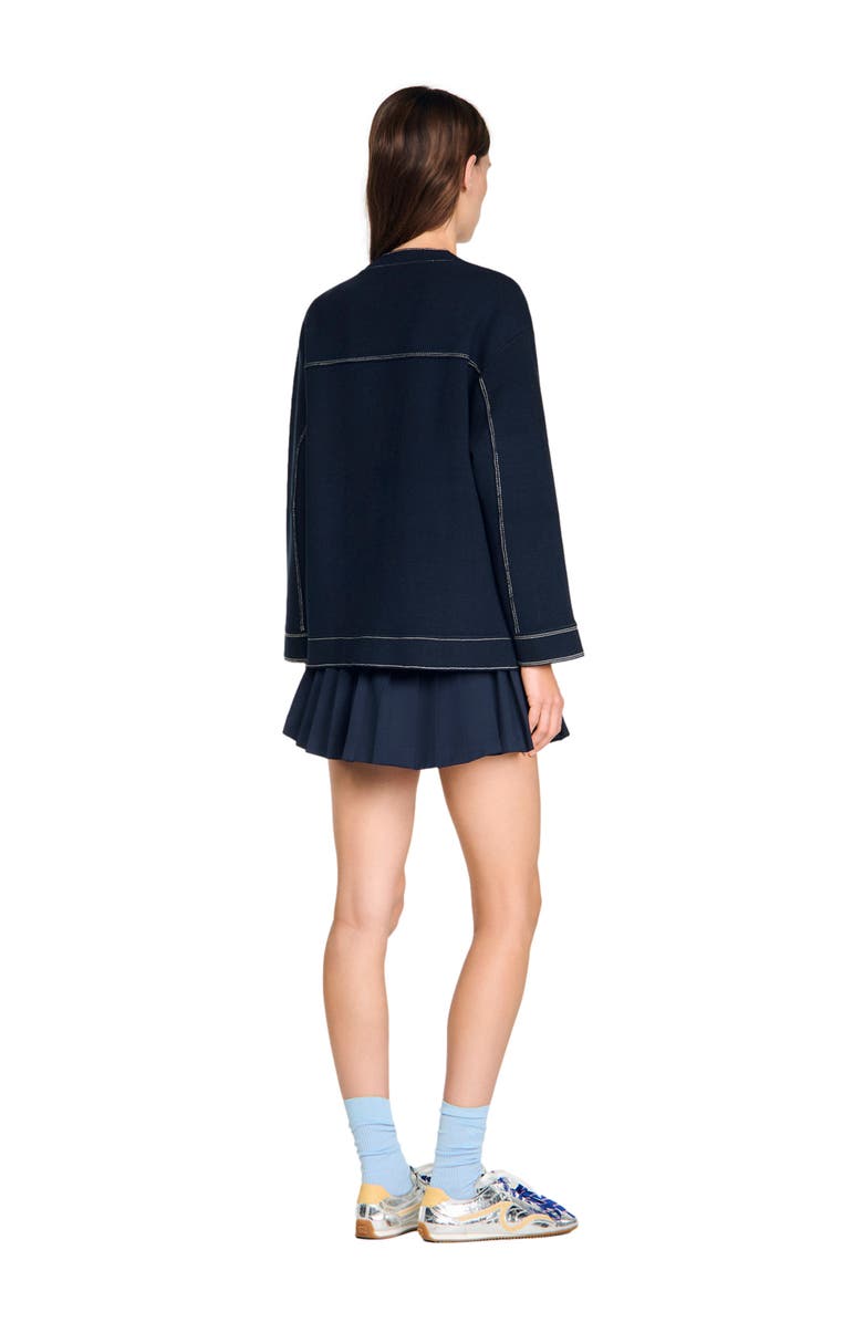 SANDRO Contrast stitch cardigan, Alternate, color, Navy Blue
