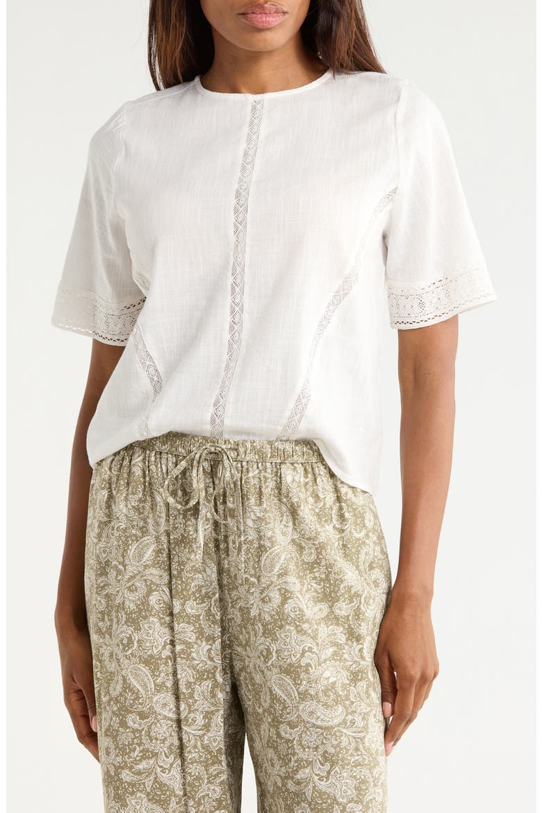 Lace Detail Short Sleeve Top, Main, color, IVORY EGRET