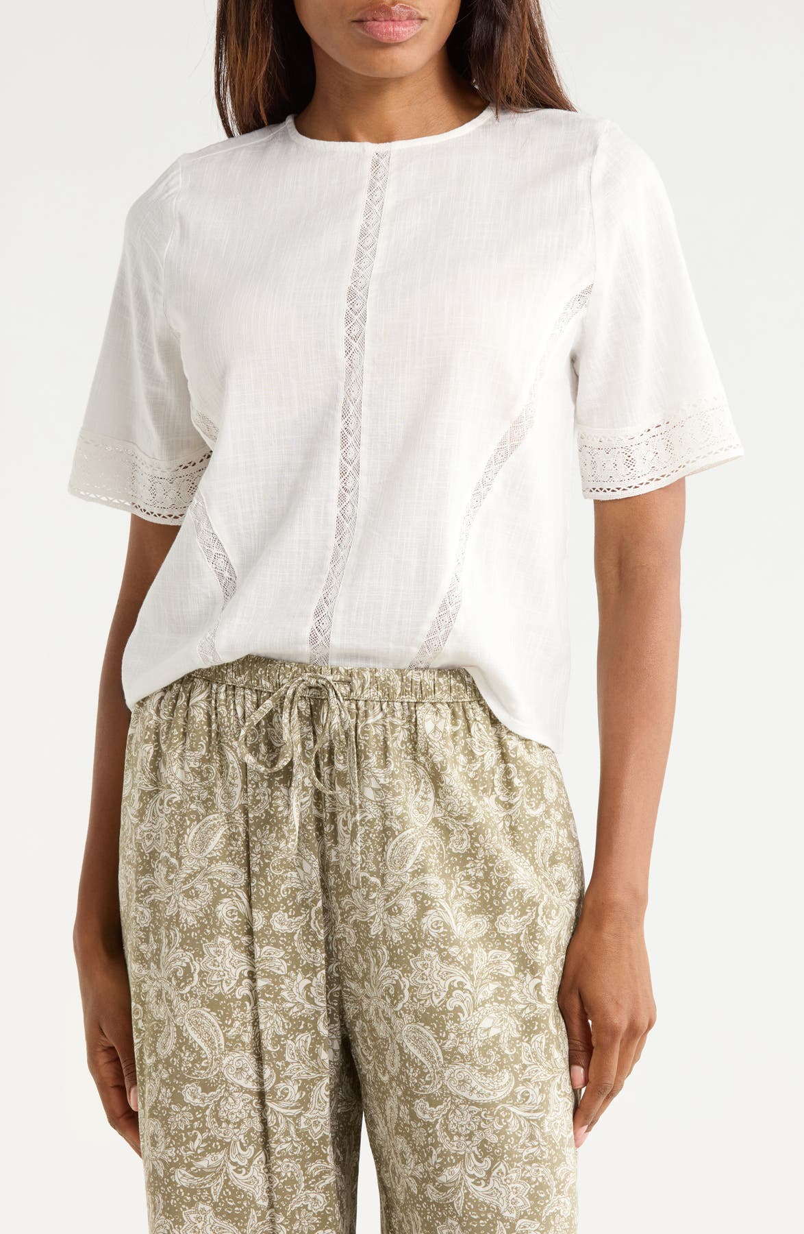Melrose and Market Lace Detail Short Sleeve Top
