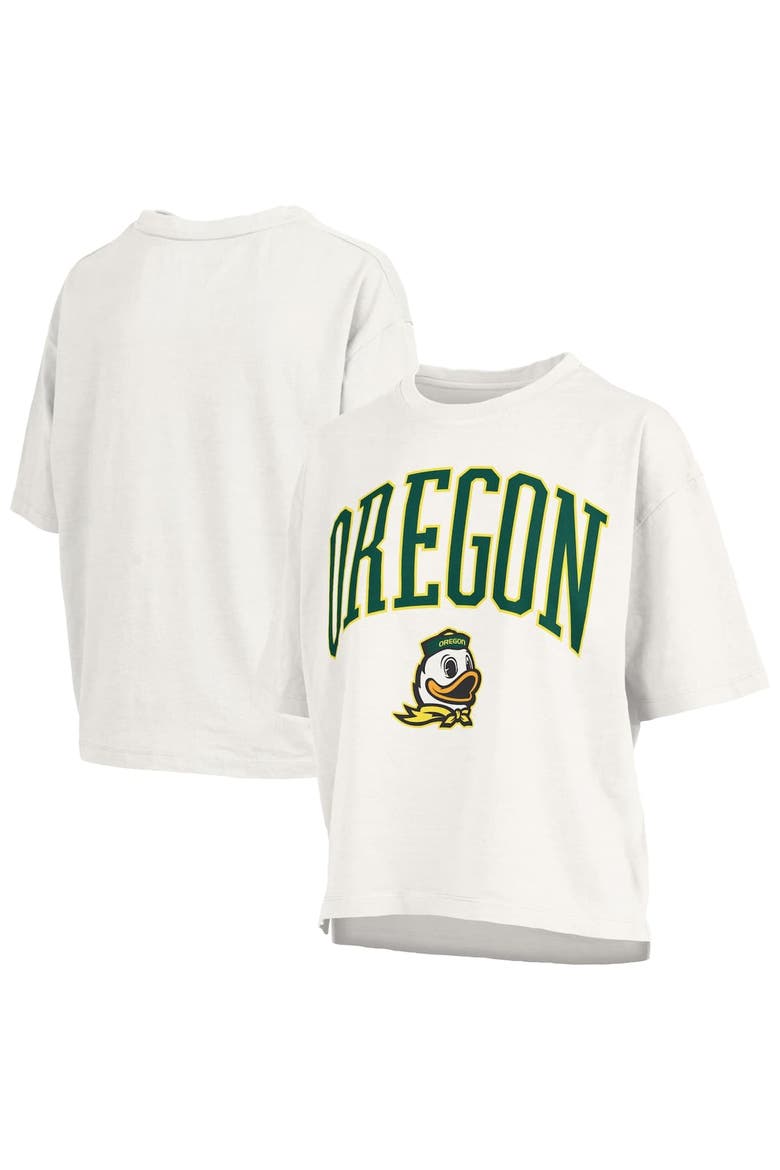 Women's Pressbox White Oregon Ducks Nelson Arch Over Logo Waist Length Oversized Slub T-Shirt, Alternate, color, White