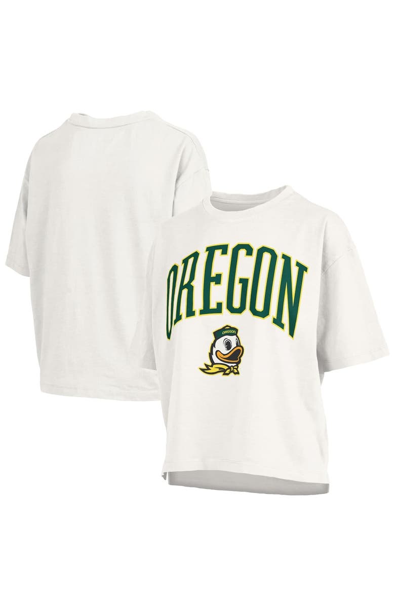 PRESSBOX Women's Pressbox White Oregon Ducks Nelson Arch Over Logo Waist Length Oversized Slub T-Shirt, Alternate, color, White
