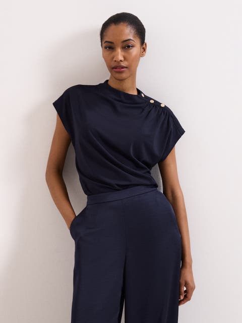 Paige Ruched Shoulder Hardware Ponte Top