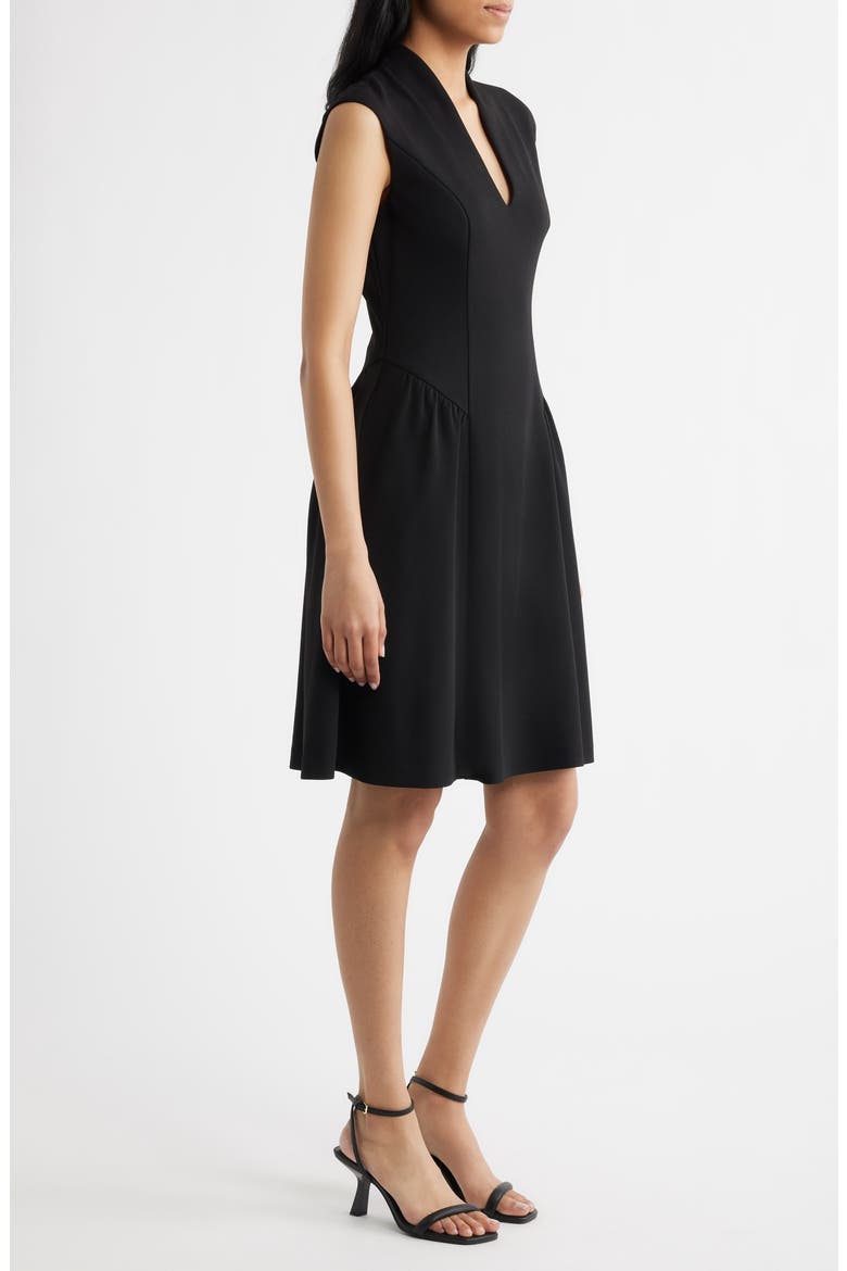 Scuba Crepe V-Neck Fit & Flare Dress, Alternate, color, BLACK