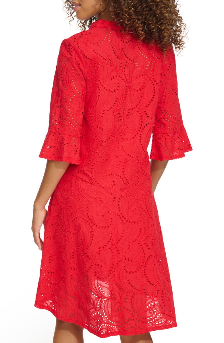 Kensie Embroidered Eyelet Tunic Dress, Alternate, color, Poppy