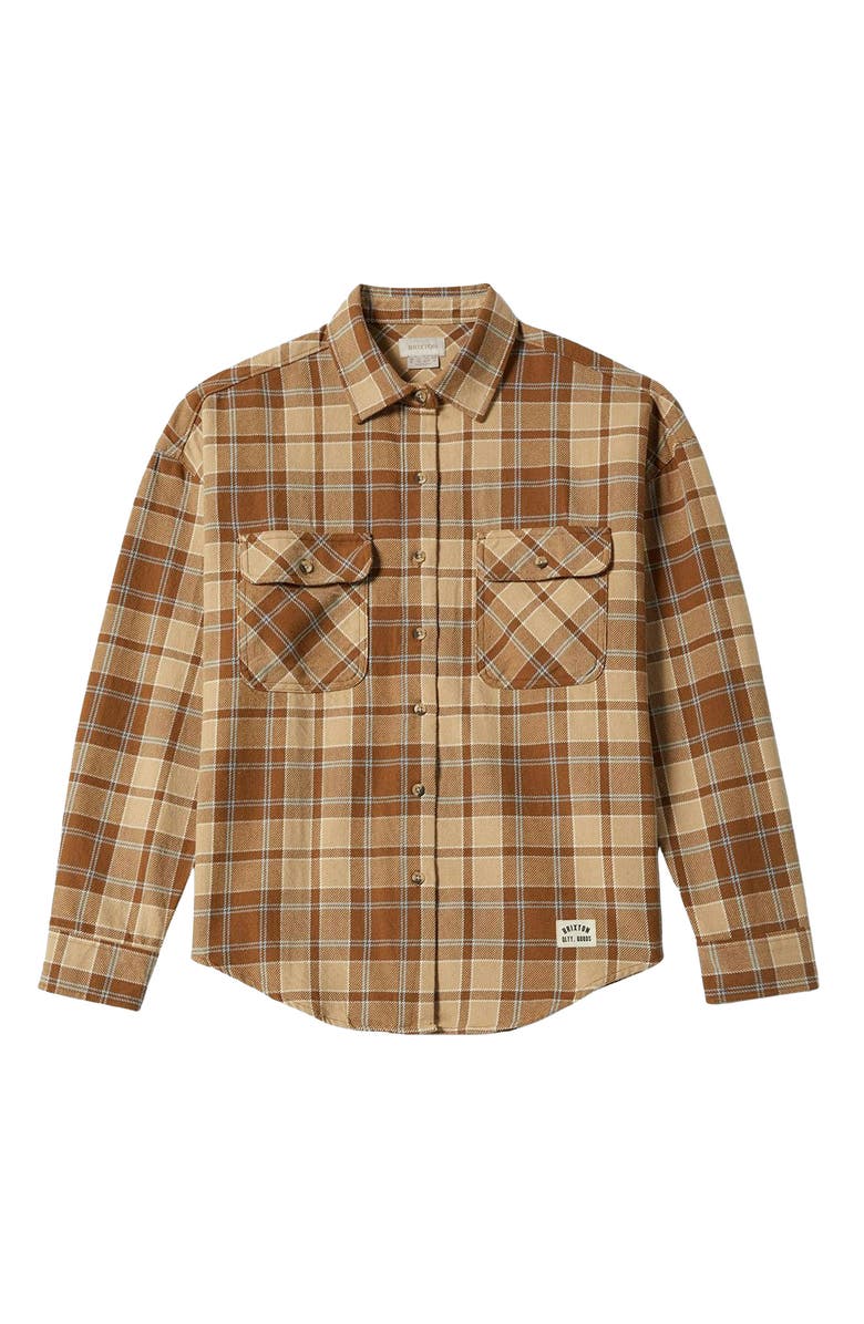 Brixton Bowery Plaid Cotton Twill Overshirt, Alternate, color, Washed Copper