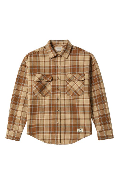 Brixton Bowery Plaid Cotton Twill Overshirt In Brown