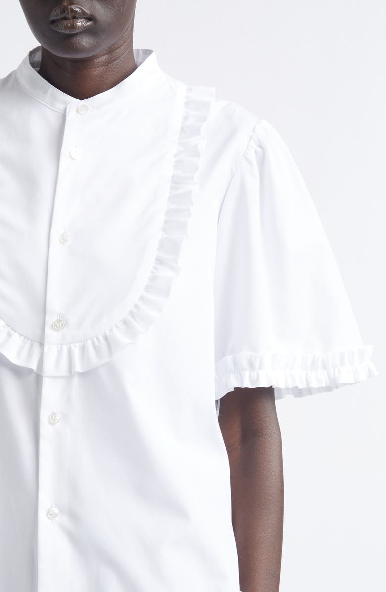 Noir Kei Ninomiya Ruffle Trim Cotton Broadcloth Button-Up Shirt, Alternate, color, White