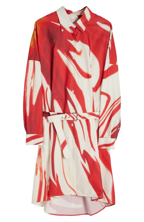 Dries Van Noten Abstract Print Shirt Dress With Belted Waist In Red