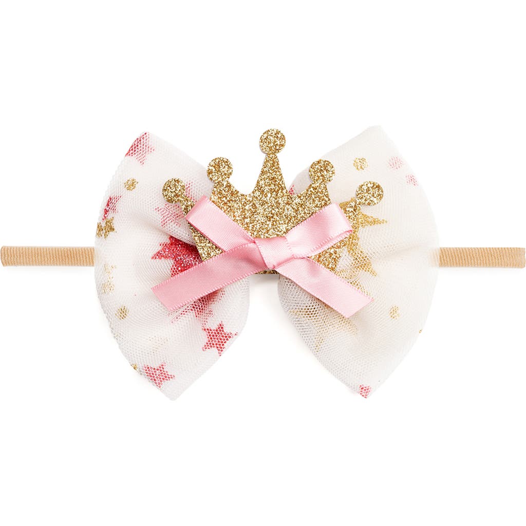 Sweet Wink Princess Crown Tulle Bow Baby Headband In White