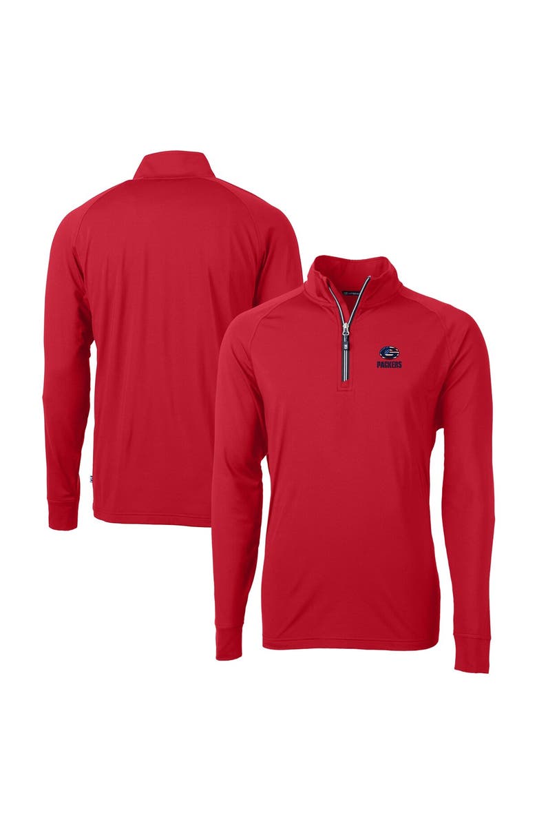 Cutter & Buck Men's Cutter & Buck Red Green Bay Packers Team Adapt Eco Knit Hybrid Recycled Quarter-Zip Pullover Top, Main, color, 
