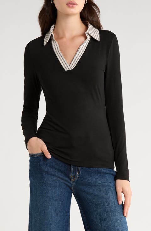 Mixed Media Long Sleeve Polo