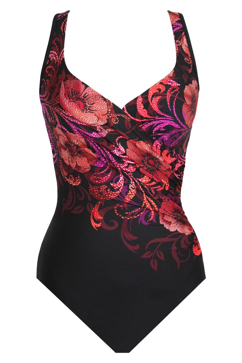 Poppy It's a Wrap Underwire One-Piece Swimsuit, Alternate, color, BLACK MULTI
