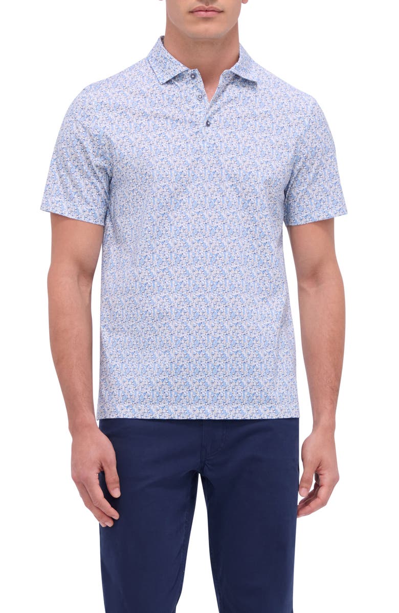 Bugatchi Victor OoohCotton<sup>®</sup> Barware Print Polo, Main, color, Air Blue