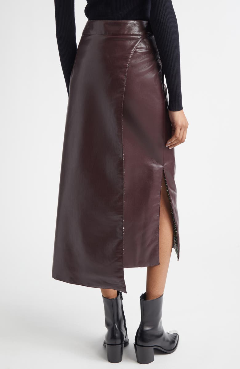 Rabanne Beaded Lining Faux Leather Layered Skirt, Alternate, color, Brown Plum