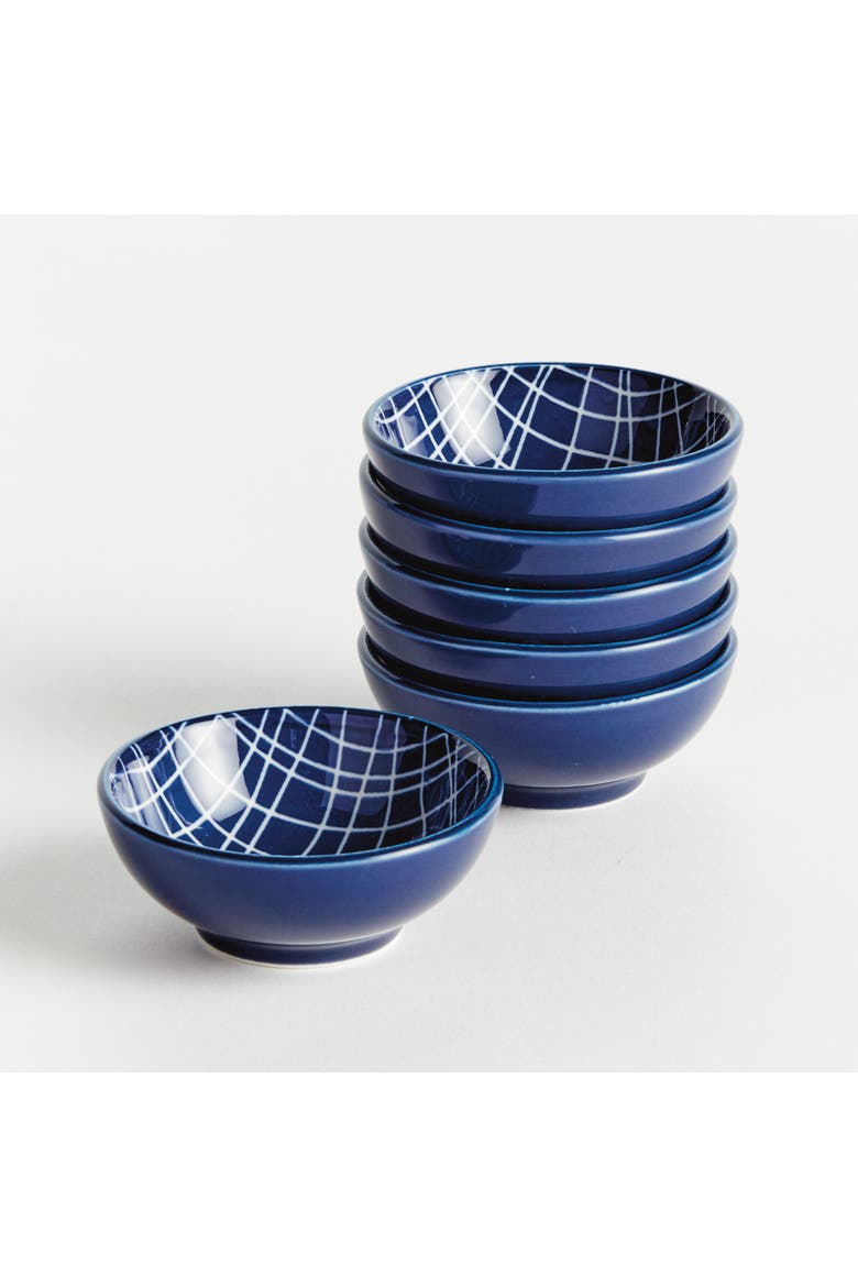 Stria Weaves Dip Bowls, Set of 6 - Dark Blue/White, Ceramic, Alternate, color, Blue