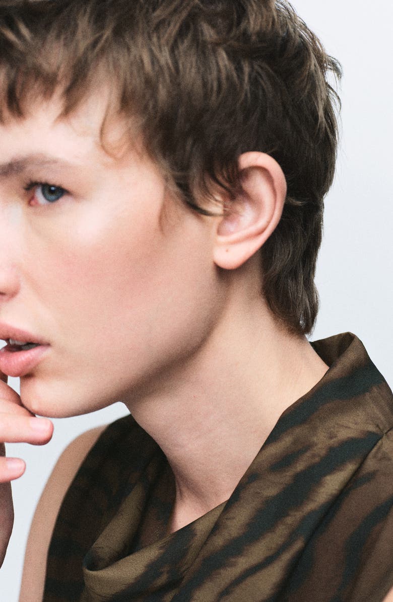 MANGO Draped Cowl Neck Top, Alternate, color, Brown