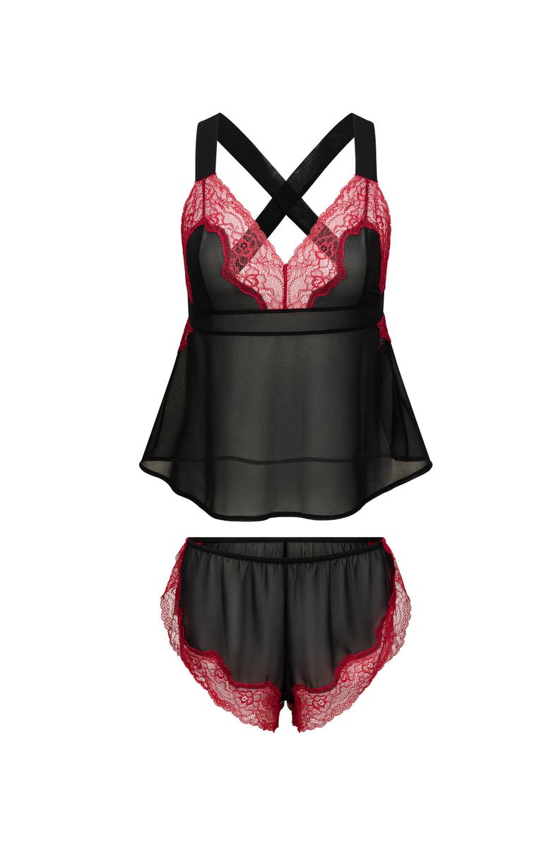 Adore Me Sabreina Camisole & Flutter Short Set Lingerie, Alternate, color, Black