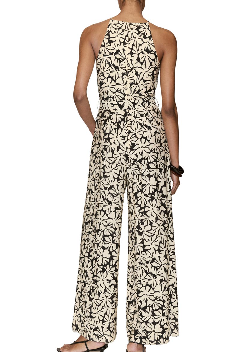 Print Belted Sleeveless Jumpsuit, Alternate, color, BLACK