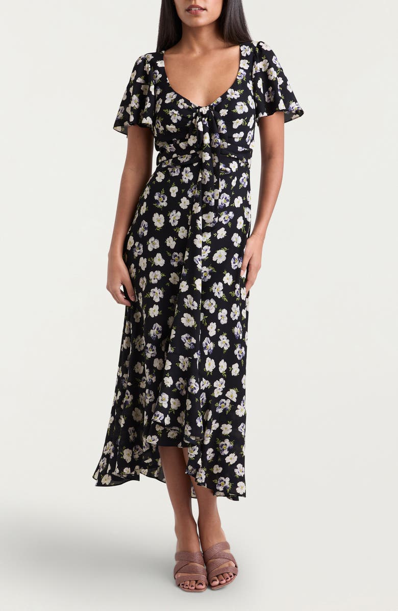 Cinq à Sept Isha Tossed Poppies Floral Print Midi Dress, Main, color, Navy Multi