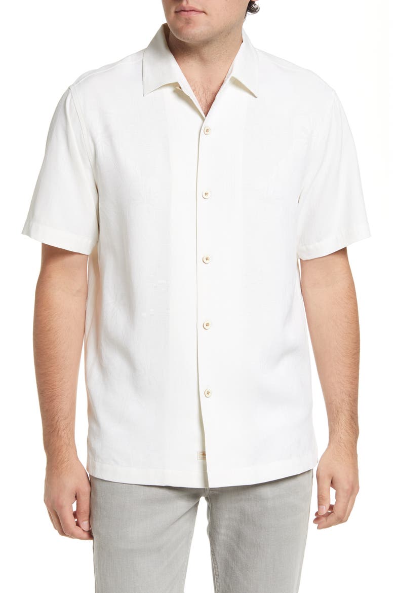 Bali Border Floral Jacquard Short Sleeve Silk Button-Up Shirt, Main, color, CONTINENTA