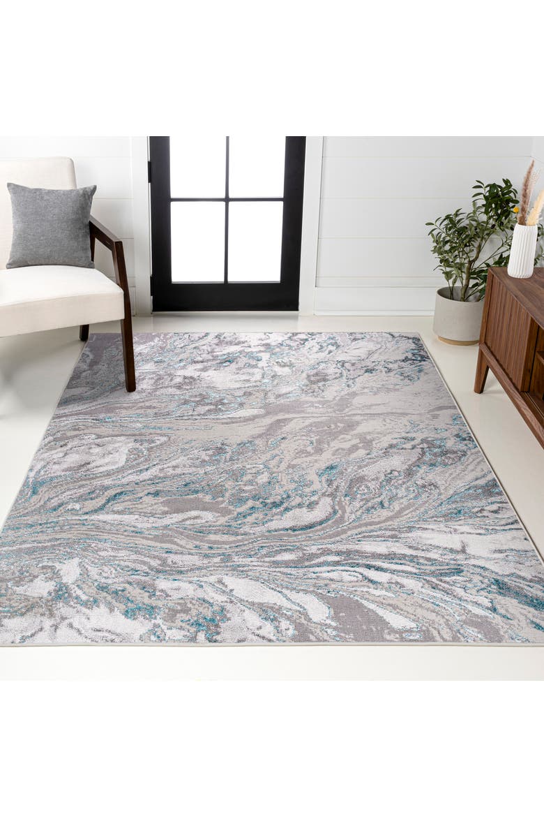 Swirl Marbled Abstract Area Rug, Alternate, color, Gray/Turquoise