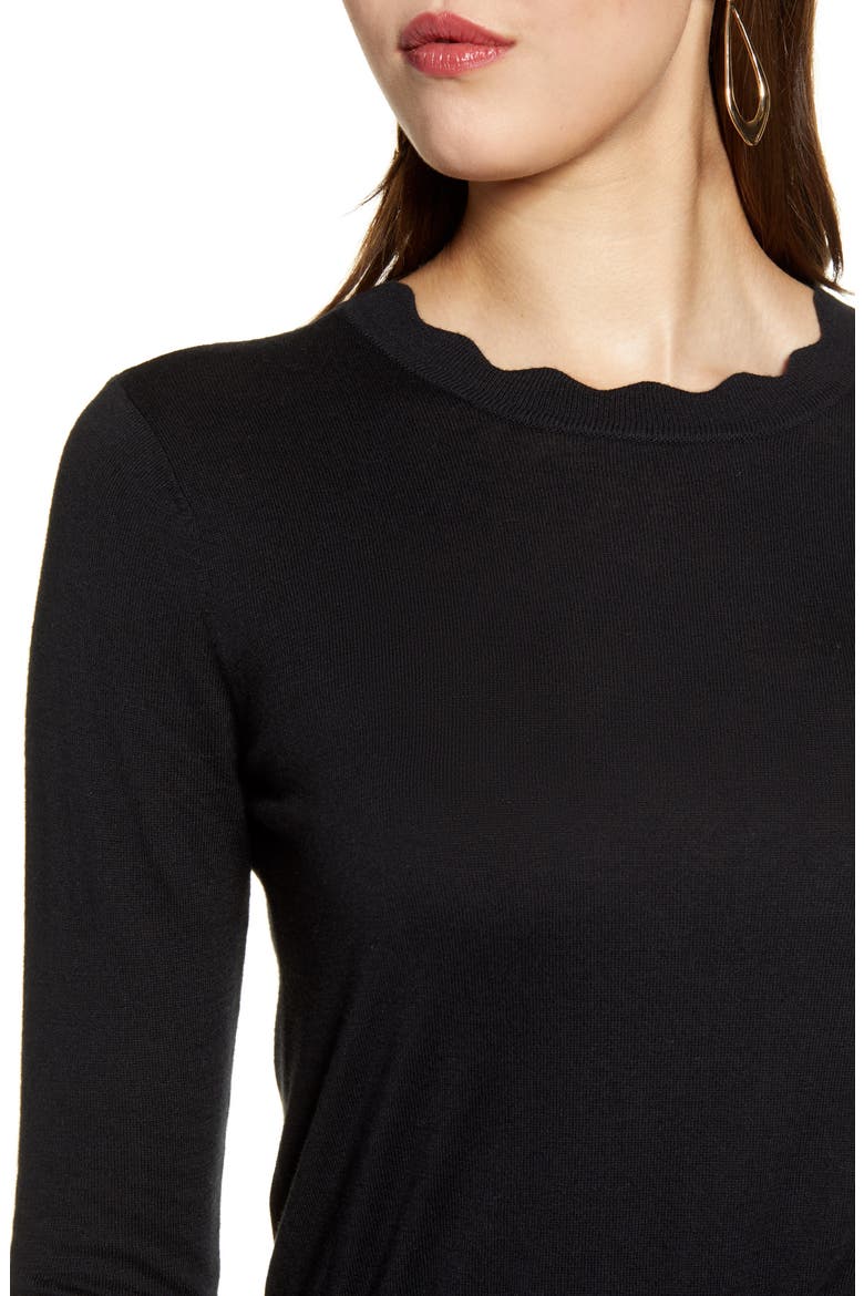 Scallop Neck Sweater, Alternate, color, BLACK