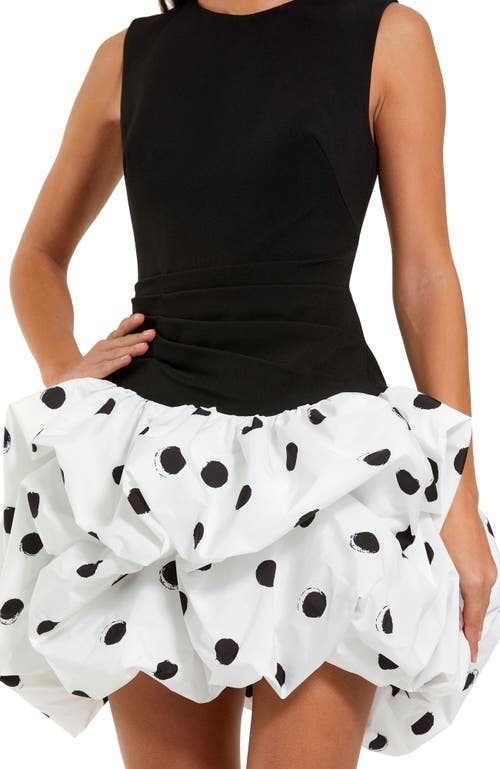 Mac Duggal Sleeveless Crepe Mini Dress With Polka Dot Skirt In Black