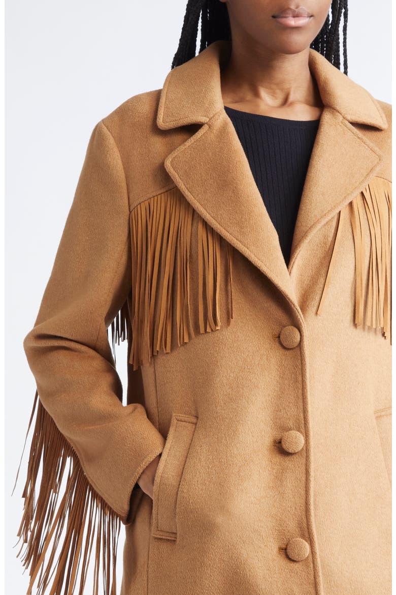 Keeley Fringe Trim Coat, Alternate, color, DARK CAMEL