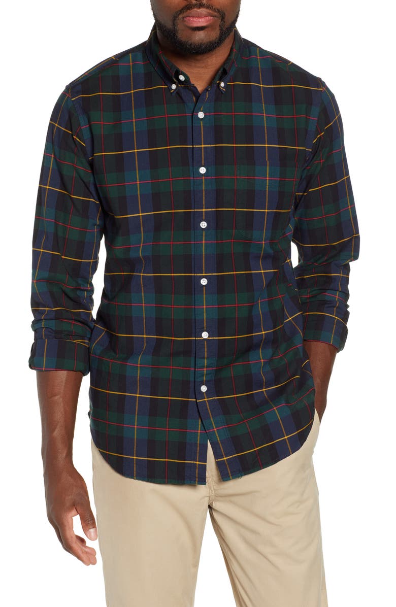 J.Crew Slim Fit Holiday Tartan Pima Cotton Oxford Shirt, Main, color, 