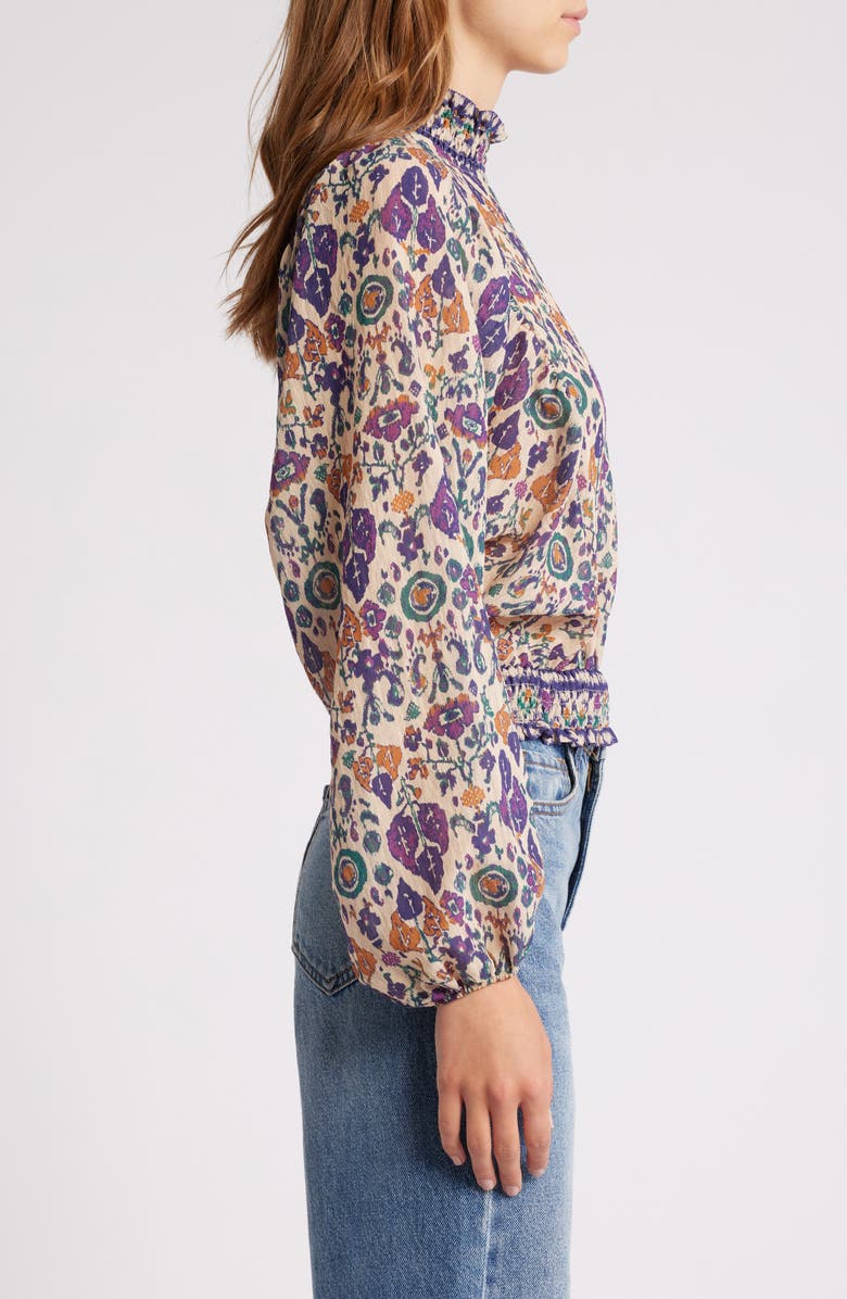 SESSÙN Duchess Ikat Print Smocked Waist Blouson Top, Alternate, color, Duchess/ Saltypath
