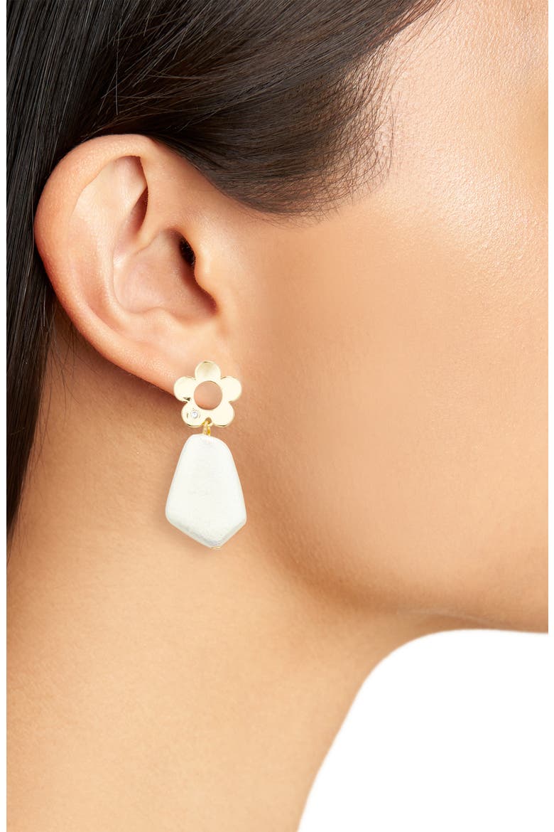 Iridescent Flower Drop Earrings, Alternate, color, GOLD