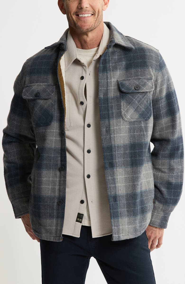 JACHS Plaid Shirt Jacket with Faux Fur Lining, Main, color, Blue